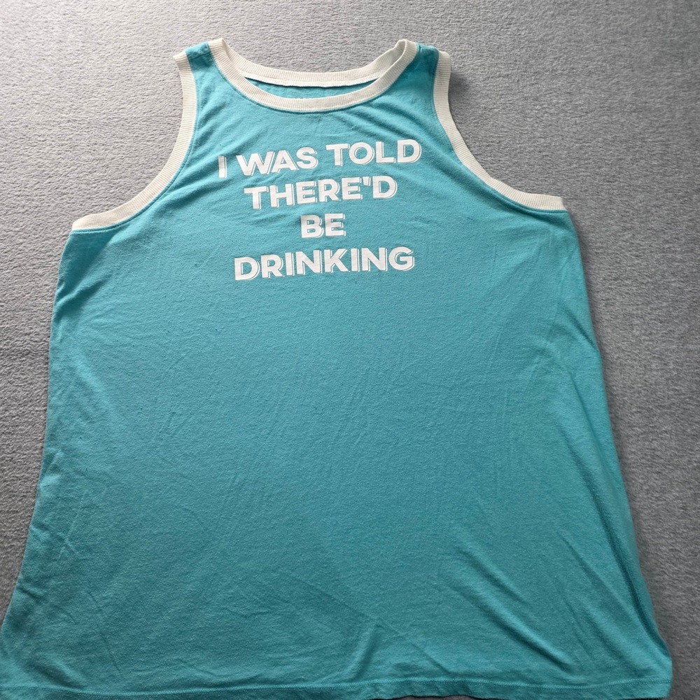 Torrid Womens 2X Graphic Ringer Tank Top Teal Funny Drinking Shirt Plus Size